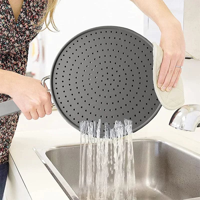 Penghadang Percikan Silikon Dapur dengan Pemegang, Pelindung Percikan Minyak Tahan Haba Penutup Kuali Dapur