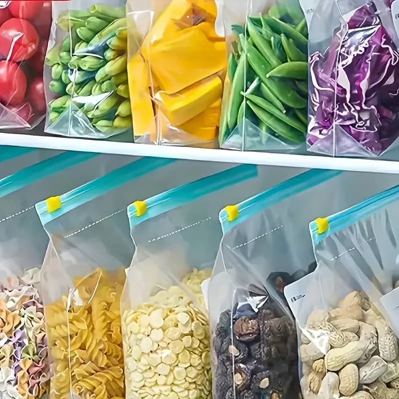 10-90 Keping Beg Simpanan Makanan Berzip Kedap Udara Kalis Bocor untuk Buah, Sayur & Daging Peti Sejuk Beku