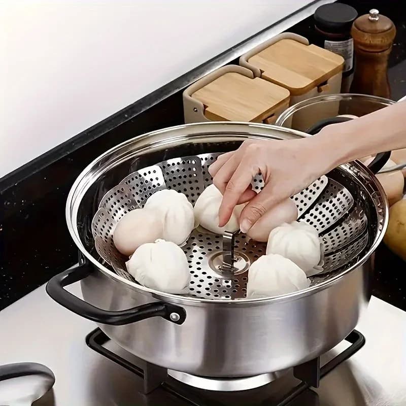 Bakul Pengukus Keluli Tahan Karat Boleh Laras 6-10.5" Boleh Dilipat untuk Periuk
