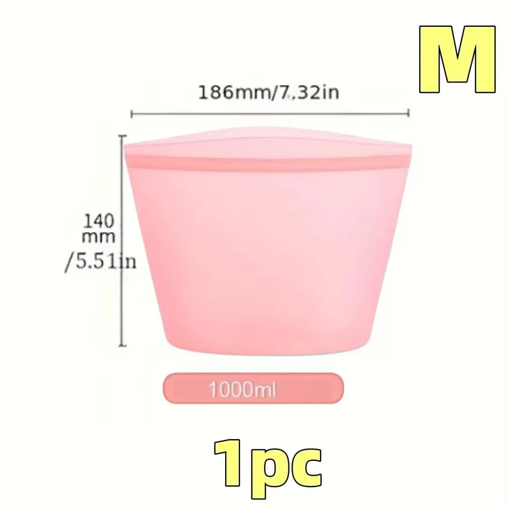 Set Beg Simpanan Makanan Silikon 1/3 Keping Kalis Bocor Boleh Diguna Semula untuk Peti Sejuk