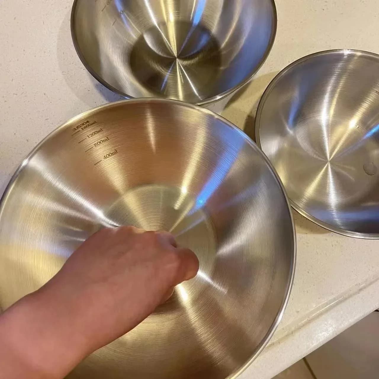 Set Mangkuk Keluli Tahan Karat 1-3 dengan Skala untuk Memasak, Membakar, Penyimpanan Makanan, Mangkuk Pengadun Kapasiti Besar untuk Keperluan Dapur