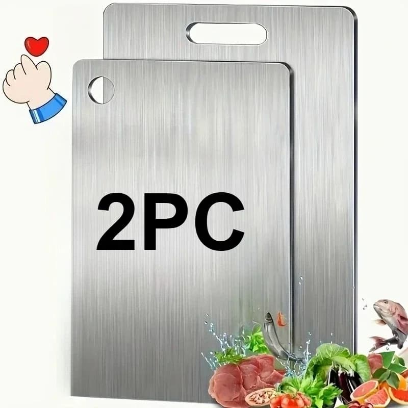 Set 2 Pcs Papan Pemotong Keluli Tahan Karat - Tahan Lasak Antigelincir untuk Daging & Sayur | Bebas BPA & Kalis Karat