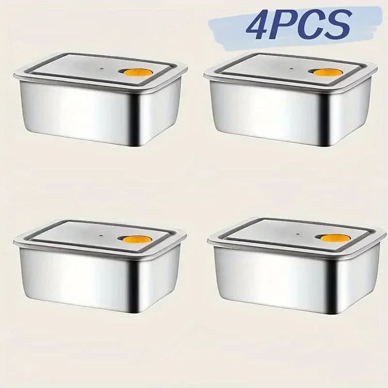 Set 4 Bekas Simpanan Makanan Keluli Tahan Karat - Tebal, Kalis Bocor, Bebas BPA untuk Peti Sejuk & Pantri