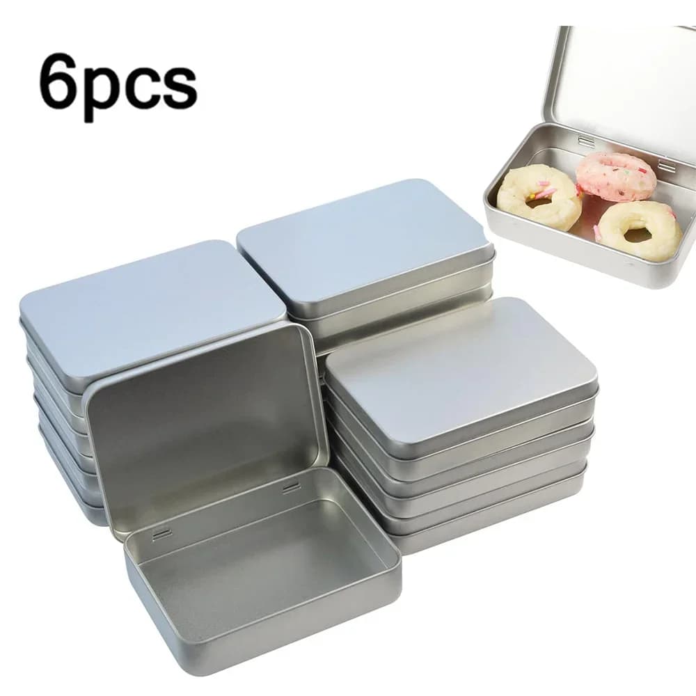 Set 6 Pcs Bekas Tin Berengsel Logam Mini Mudah Alih dengan Penutup untuk Penyimpanan Rumah, Gula-gula & Kraf
