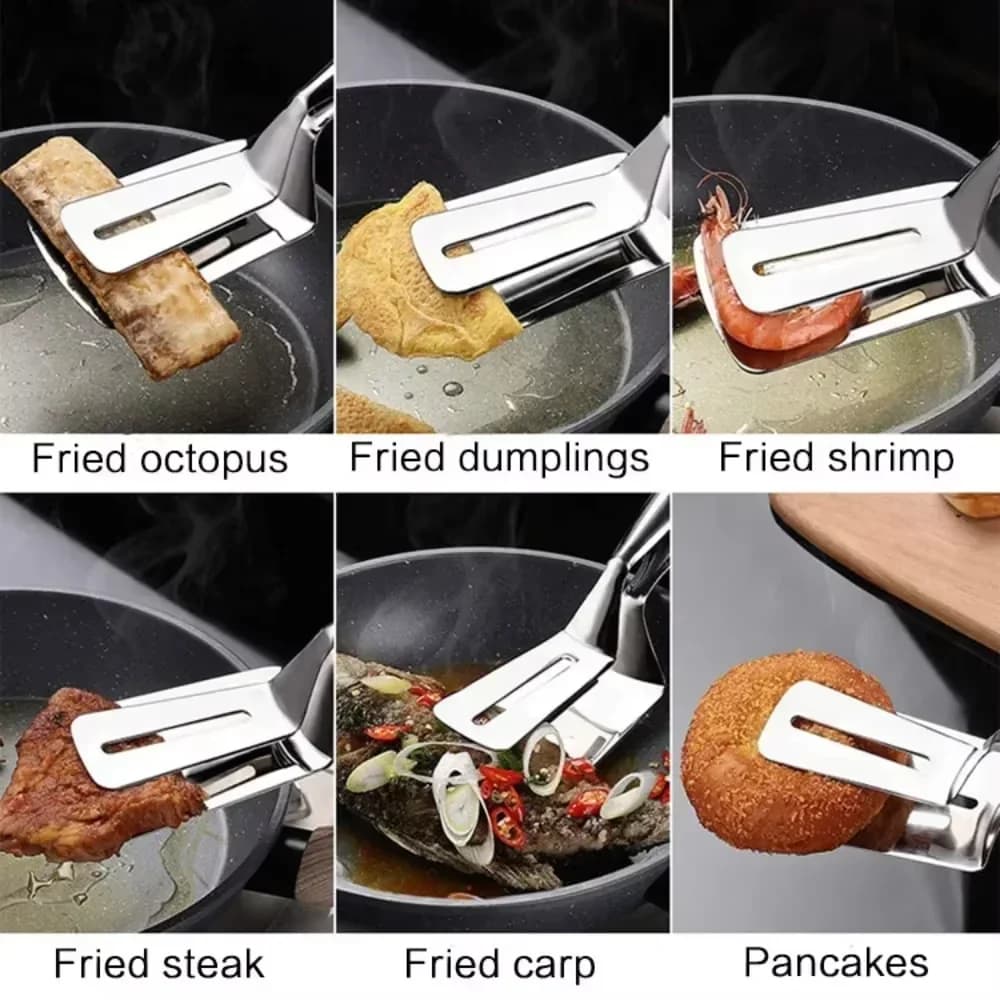Penyepit Stik Keluli Tahan Karat (1/2/4 Keping) Spatula Dwi-Muka Serbaguna untuk Daging, Ikan & Pizza