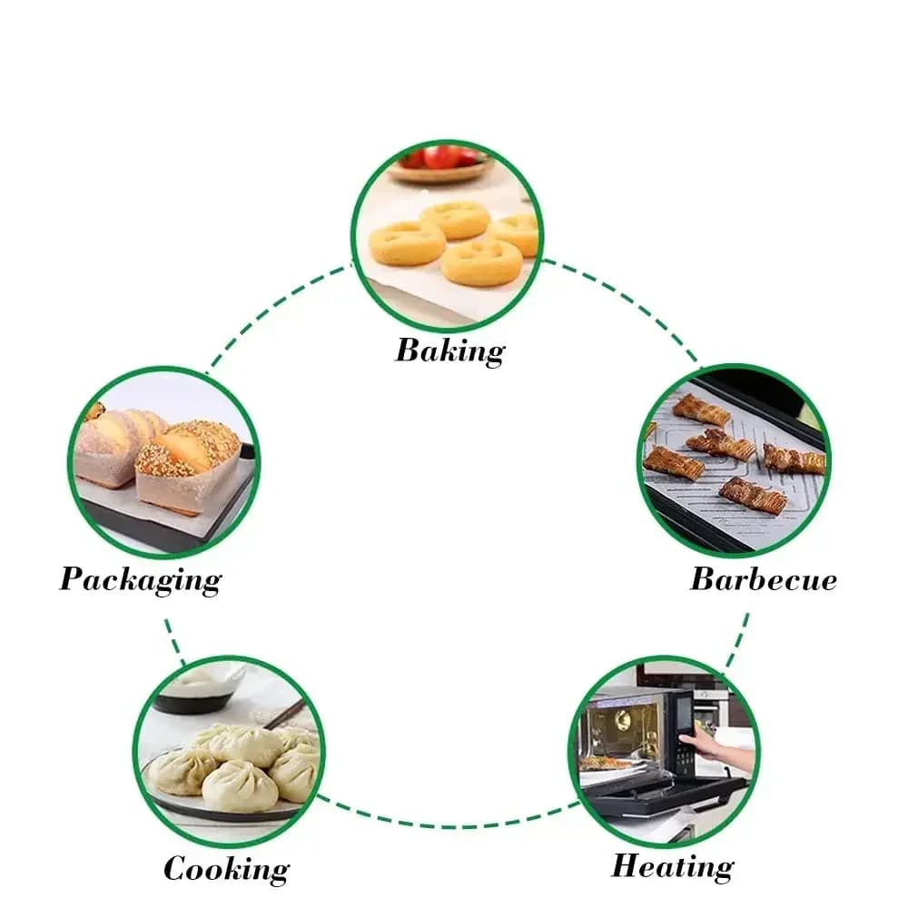 Kertas Pembakar Parchment Antilekat Sedia Potong, untuk Ketuhar, Penggoreng Kering & Kukusan