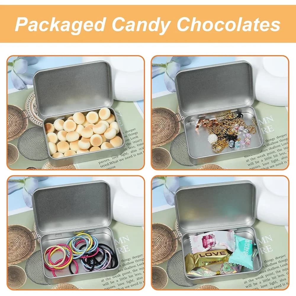 Set 6 Pcs Bekas Tin Berengsel Logam Mini Mudah Alih dengan Penutup untuk Penyimpanan Rumah, Gula-gula & Kraf