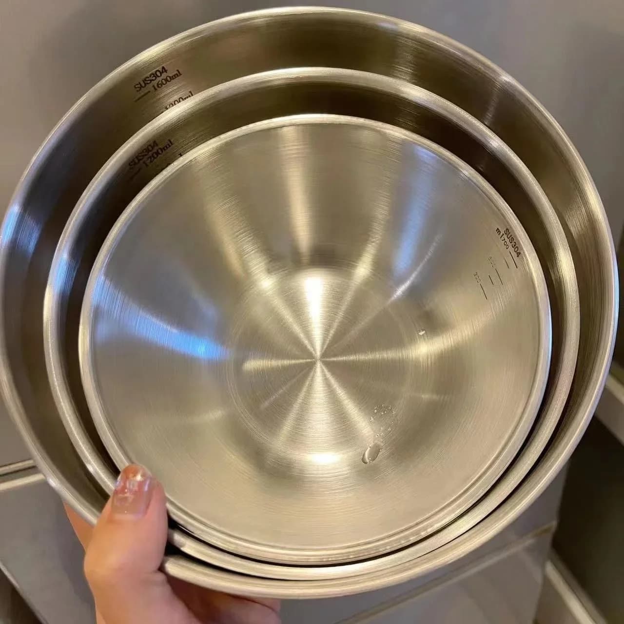 Set Mangkuk Keluli Tahan Karat 1-3 dengan Skala untuk Memasak, Membakar, Penyimpanan Makanan, Mangkuk Pengadun Kapasiti Besar untuk Keperluan Dapur