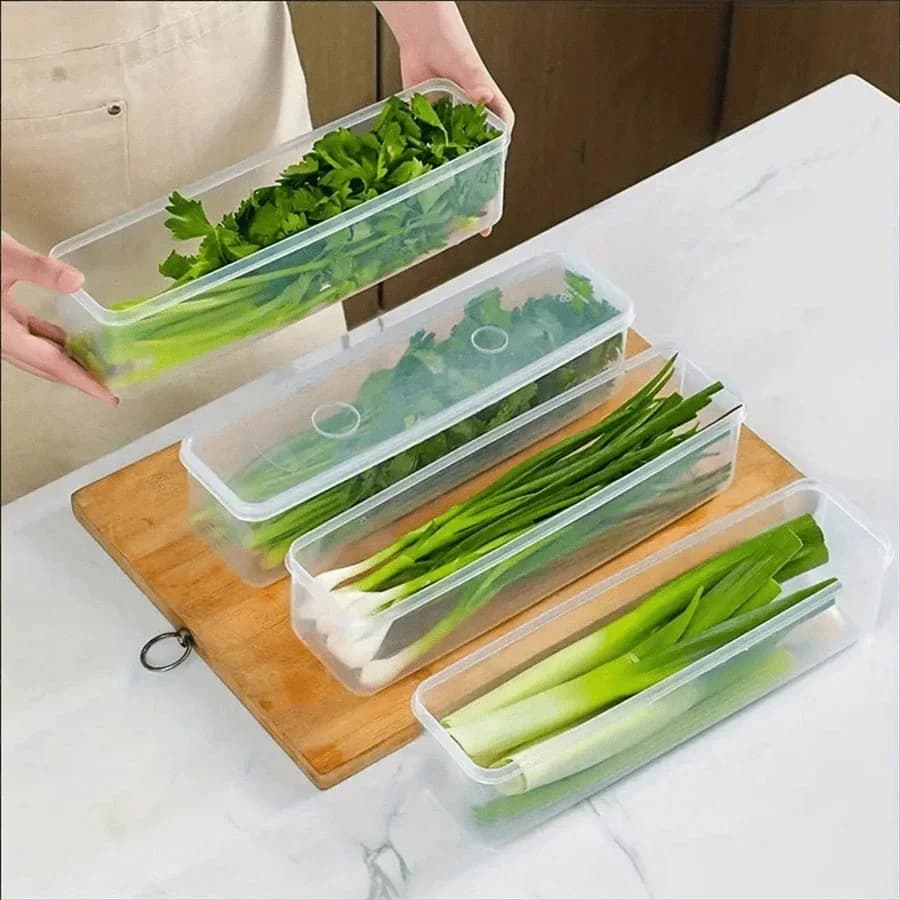 1/2/4 Pcs Bekas Simpanan Peti Sejuk Kedap Udara dengan Penutup untuk Daun Bawang, Ketumbar & Mi