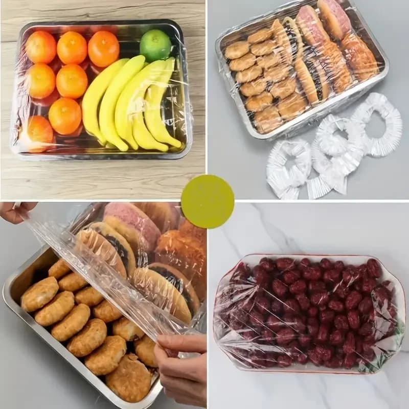 50 Pcs Penutup Makanan Elastik PE Boleh Guna Semula - Penutup Plastik Boleh Regang Lut Sinar