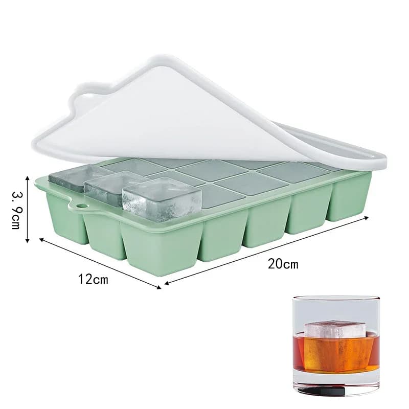 2 Keping Acuan Kiub Ais Berpenutup 15 Grid Silikon Boleh Diguna Semula untuk Minuman & Kopi