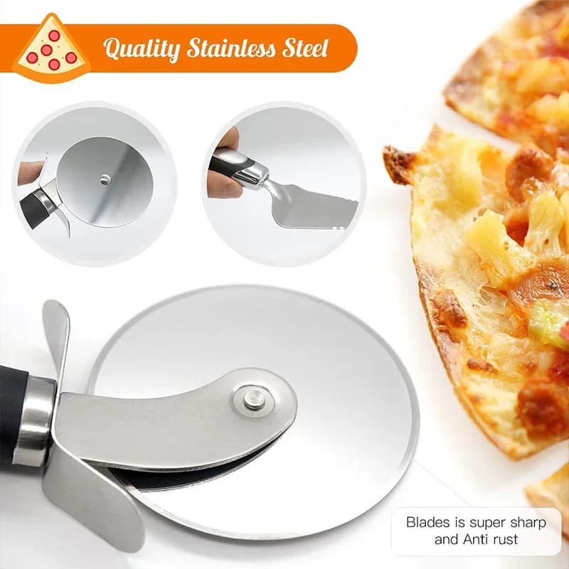 Pemotong Pizza Roda Keluli Tahan Karat Premium Pisau Pemotong Roti Kek Biskut Alatan Dapur