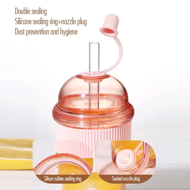 Cawan Straw Flip Mudah Alih 430ml 1pc Botol Air Plastik Gaya Ins Kapasiti Tinggi Cawan Jus Jeli Tahan Haba Teh Kopi Susu