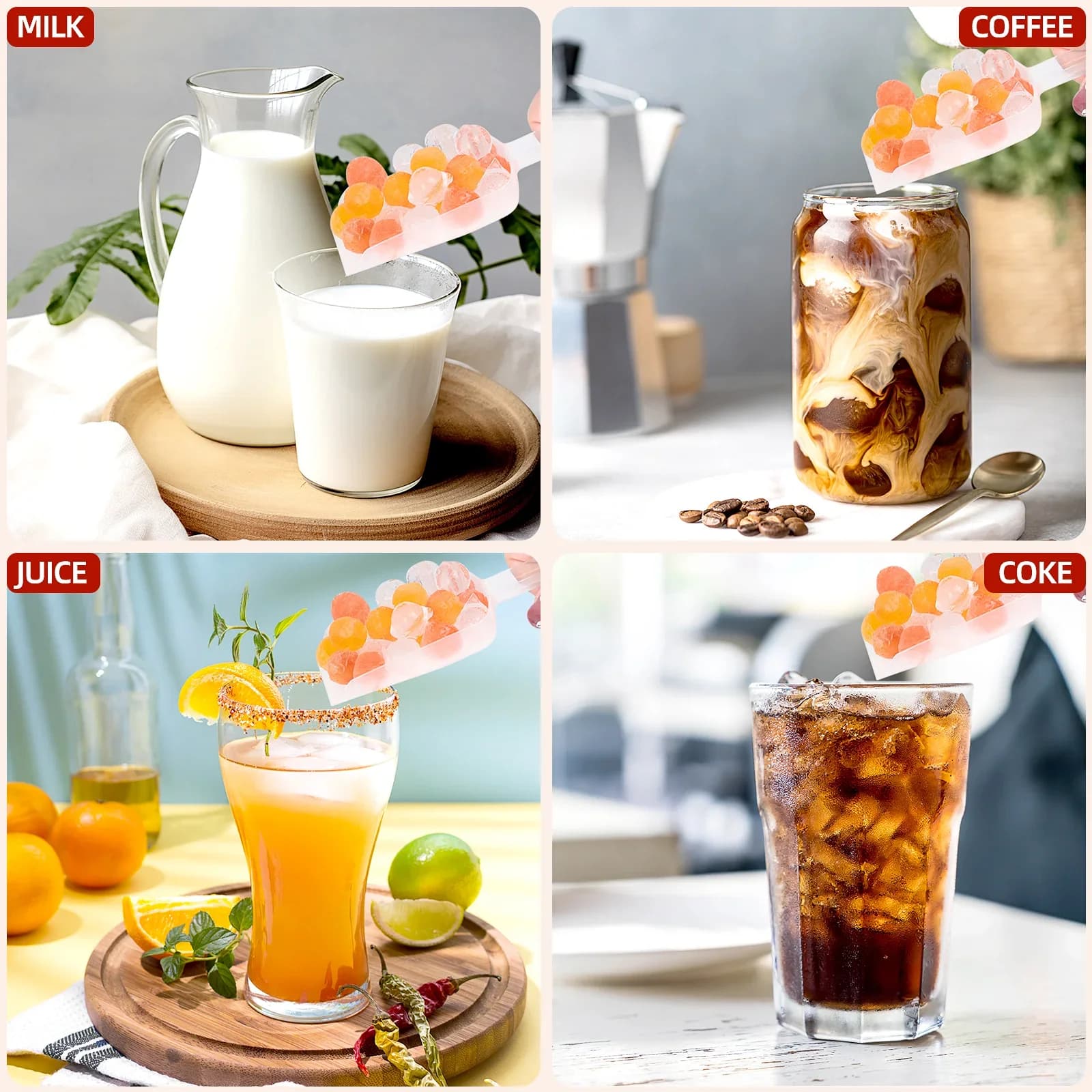 Dulang Kiub Ais Mini 104 Lubang Acuan Bebola Ais Bulat untuk Minuman & Kopi