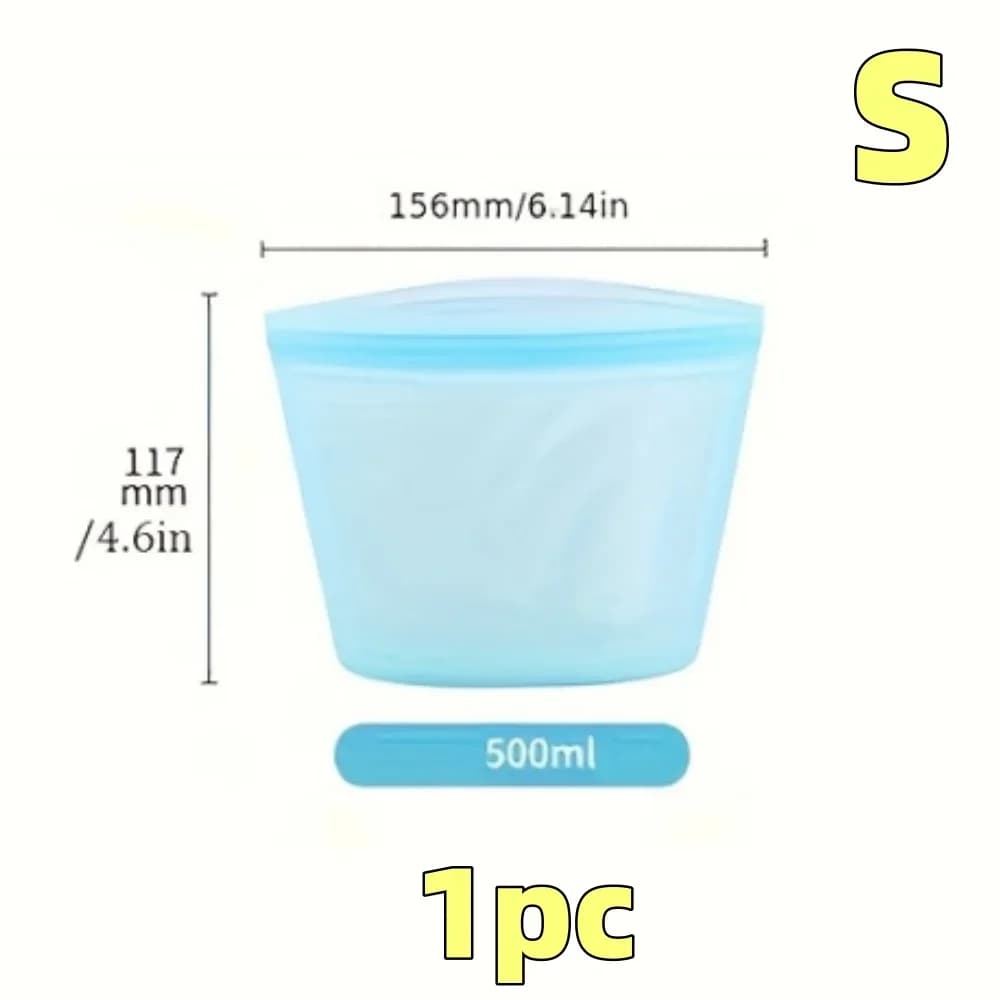 Set Beg Simpanan Makanan Silikon 1/3 Keping Kalis Bocor Boleh Diguna Semula untuk Peti Sejuk