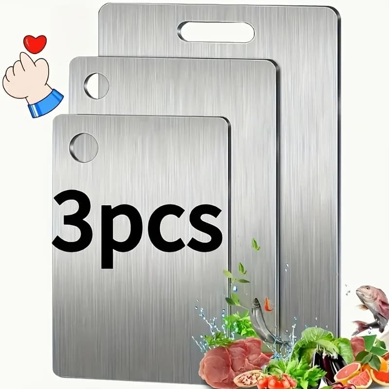 Set 3 Pcs Papan Pemotong Keluli Tahan Karat - Bebas BPA, Antigelincir & Jimat Ruang