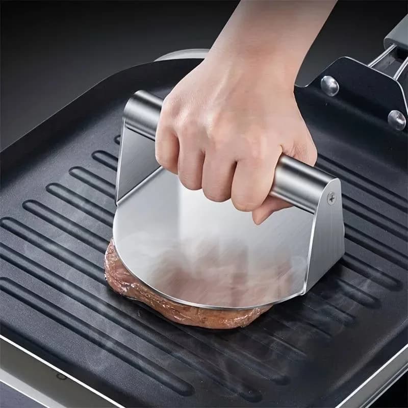 Penekan Burger Smash Keluli Tahan Karat Baharu | Pembuat Kepingan Daging Tahan Lasak & Acuan Penekan untuk BBQ, Memanggang (Tidak Melekat)