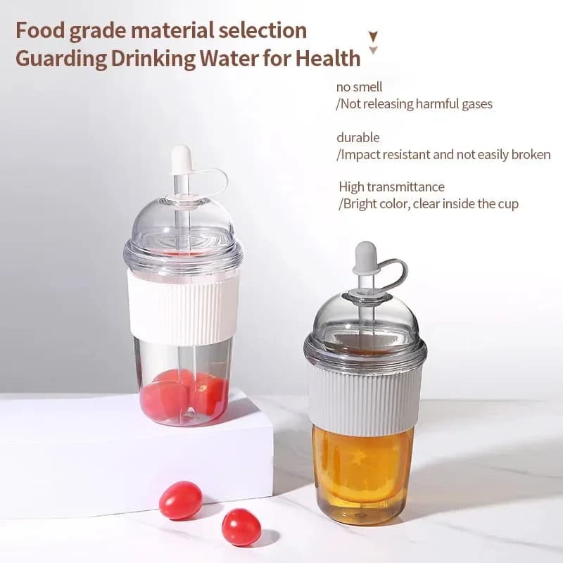 Cawan Straw Flip Mudah Alih 430ml 1pc Botol Air Plastik Gaya Ins Kapasiti Tinggi Cawan Jus Jeli Tahan Haba Teh Kopi Susu