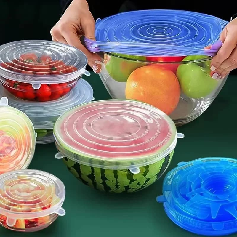 Penutup Silikon Boleh Regang 6 Pcs, Penutup Mangkuk Makanan Pelbagai Fungsi Boleh Guna Semula