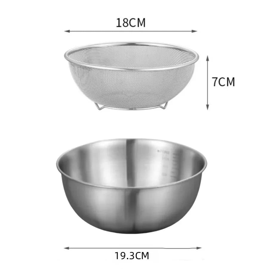 Set Mangkuk Keluli Tahan Karat 1-3 dengan Skala untuk Memasak, Membakar, Penyimpanan Makanan, Mangkuk Pengadun Kapasiti Besar untuk Keperluan Dapur