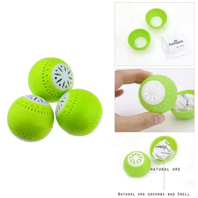 Set 3 Pcs Penyahbau Peti Sejuk, Bebola Penyingkir Bau Peti Ais Karbon Aktif untuk Rumah & Dapur