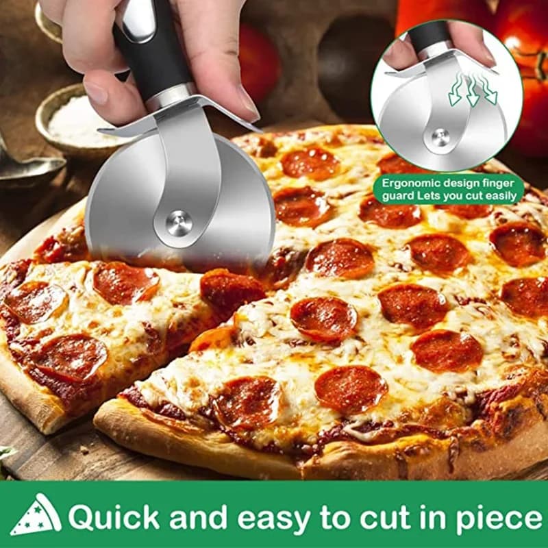 Pemotong Pizza Roda Keluli Tahan Karat Premium Pisau Pemotong Roti Kek Biskut Alatan Dapur