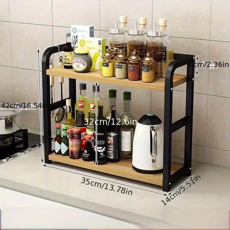 1 Unit Rak Kaunter Logam 2 Tingkat - Rak Dapur Kalis Karat Jimat Ruang untuk Kopi & Cawan