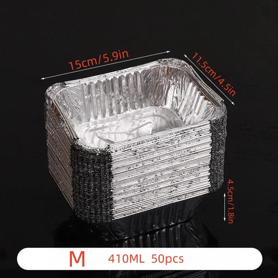 50 Unit Bekas Kerajang Aluminium Pakai Buang Pelbagai Saiz untuk Memasak, Memanas dan Menyimpan Makanan