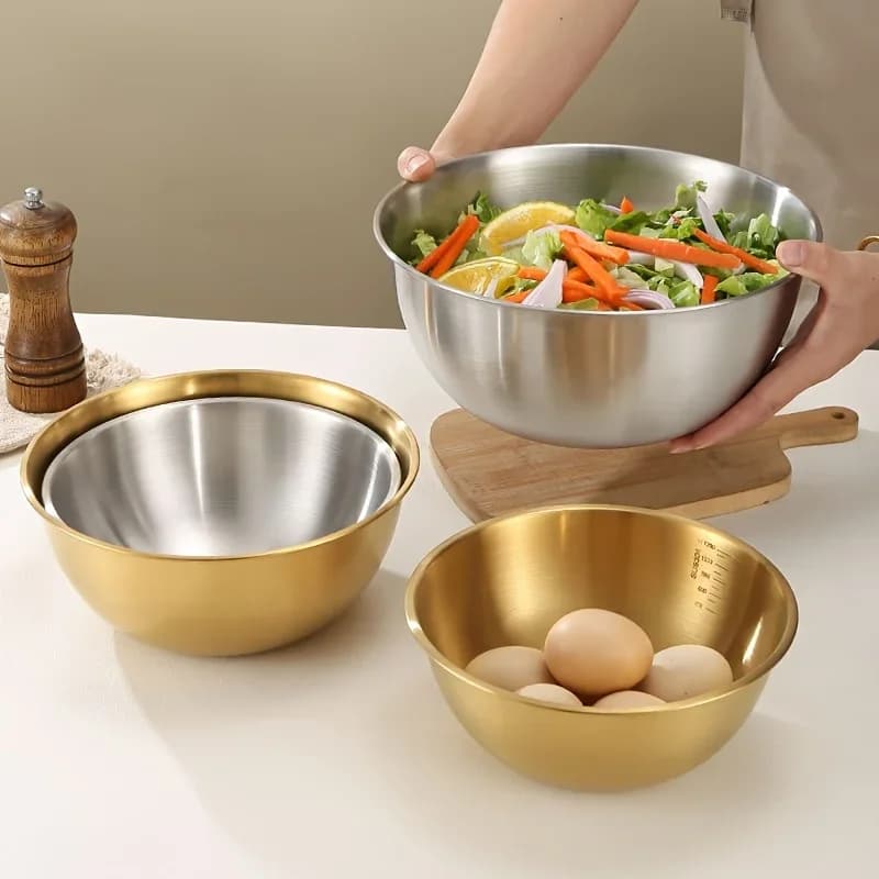 Set 3 Pcs Mangkuk Adunan Keluli Tahan Karat Mangkuk Salad Besar