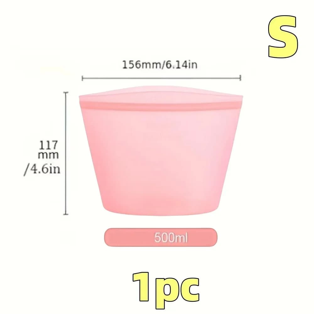 Set Beg Simpanan Makanan Silikon 1/3 Keping Kalis Bocor Boleh Diguna Semula untuk Peti Sejuk