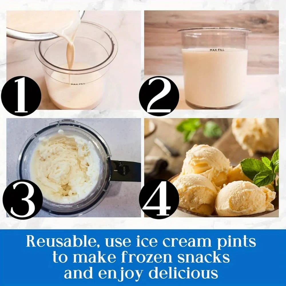 Bekas Aiskrim Creami Pint &amp; Penutup untuk Ninja - Set 4 Bekas, Serasi Smoothie