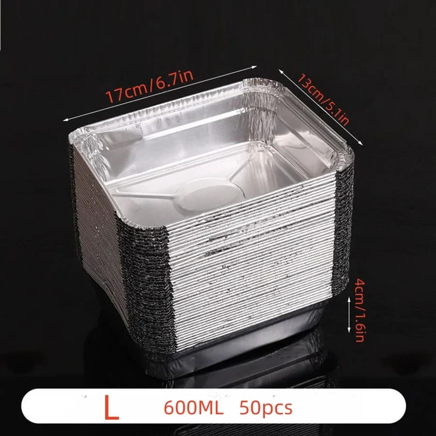 50 Unit Bekas Kerajang Aluminium Pakai Buang Pelbagai Saiz untuk Memasak, Memanas dan Menyimpan Makanan