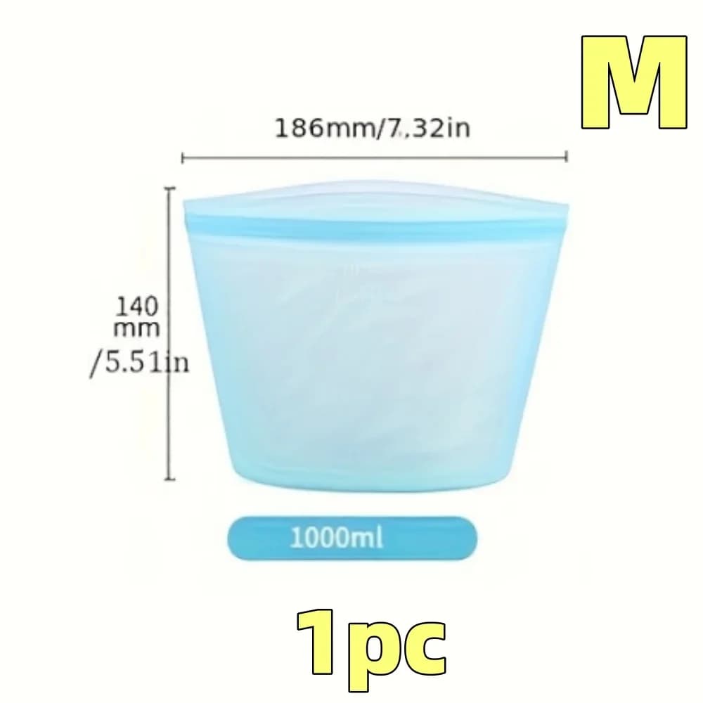 Set Beg Simpanan Makanan Silikon 1/3 Keping Kalis Bocor Boleh Diguna Semula untuk Peti Sejuk