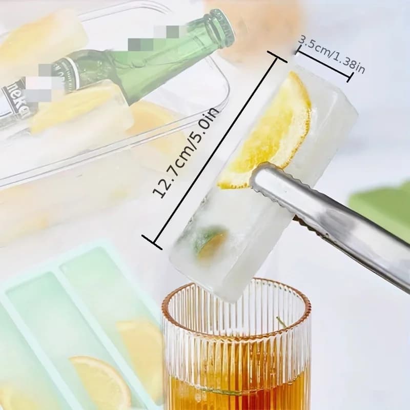 Set Acuan Kiub Ais Segi Empat Tepat Besar 1/4 Unit Berpenutup Boleh Bertindan untuk Botol dan Minuman