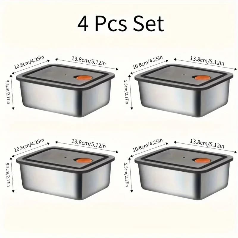 Set 4 Bekas Simpanan Makanan Keluli Tahan Karat - Tebal, Kalis Bocor, Bebas BPA untuk Peti Sejuk & Pantri