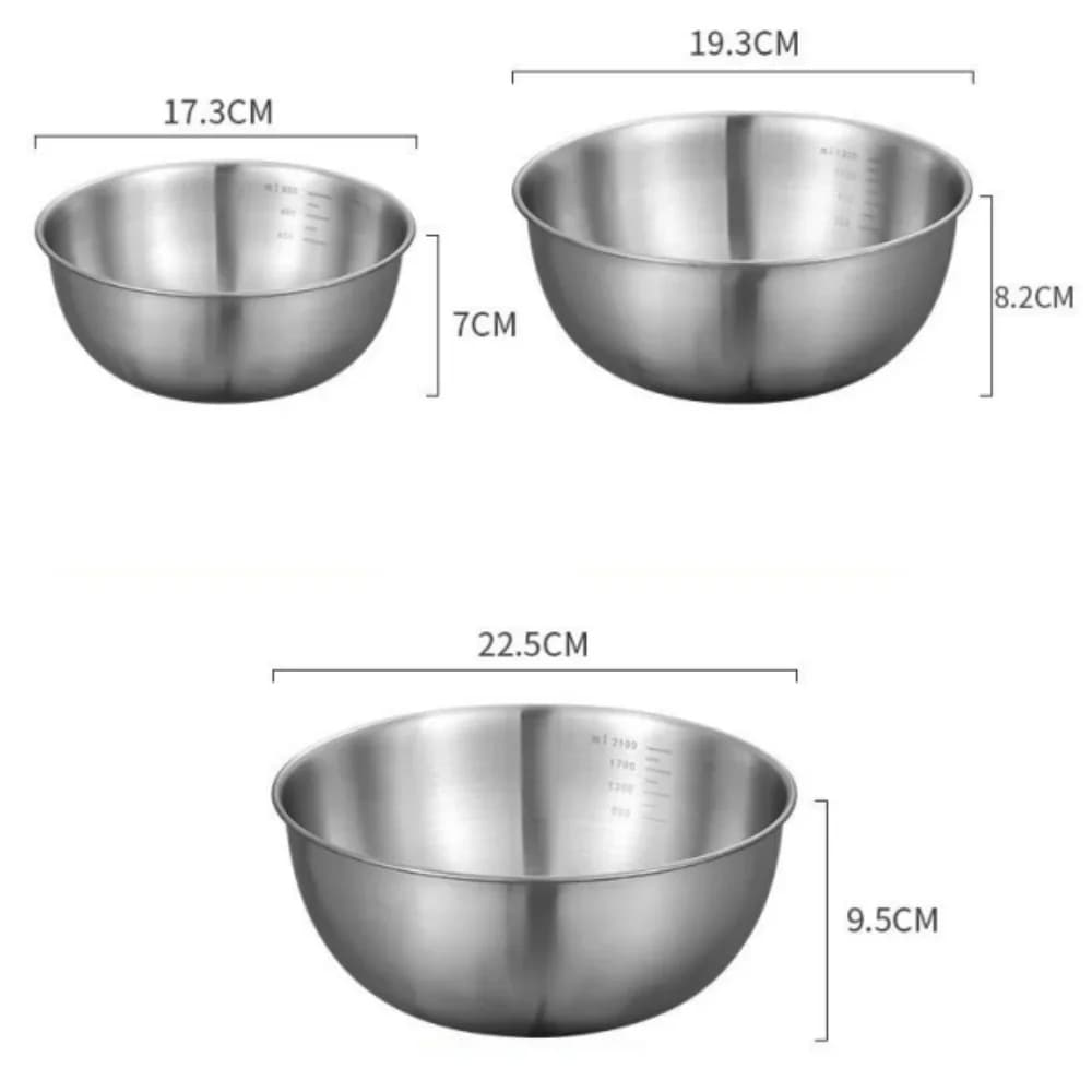 Set Mangkuk Keluli Tahan Karat 1-3 dengan Skala untuk Memasak, Membakar, Penyimpanan Makanan, Mangkuk Pengadun Kapasiti Besar untuk Keperluan Dapur