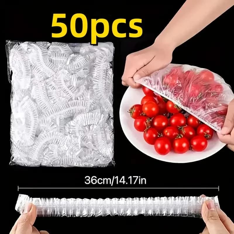 50 Pcs Penutup Makanan Elastik PE Boleh Guna Semula - Penutup Plastik Boleh Regang Lut Sinar