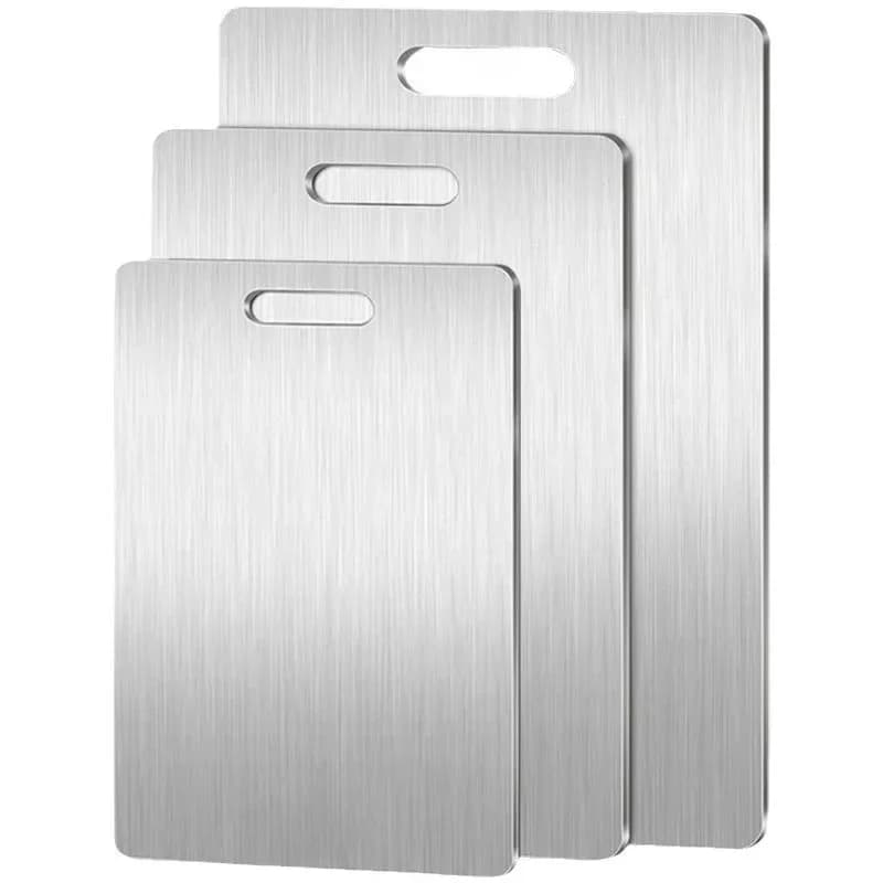 Set 3 Pcs Papan Pemotong Keluli Tahan Karat - Papan Pemotong Dua Muka Tahan Lasak