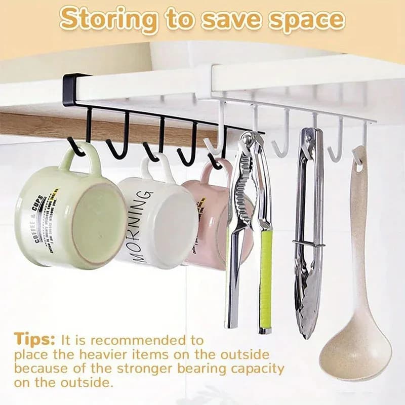 Rak Gantung Dapur Pemegang Cawan Mug Kaca 6 Cangkuk 1 Keping
