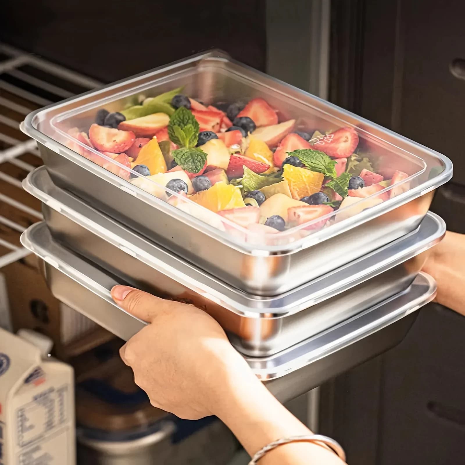 Set 3 Bekas Makanan & Kotak Bekal Keluli Tahan Karat, Kalis Bocor Boleh Ditindih untuk Perkhemahan